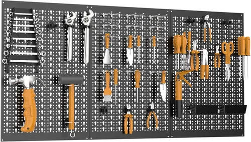 Miniatura 6 de TORACK 3 piezas de paneles de tablero de clavijas de metal para almacenamiento de herramientas de garaje, tablero de clavijas para banco de trabajo
