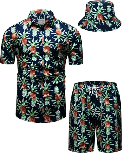 Miniatura 136 de TUNEVUSE Conjunto de camisas y pantalones cortos hawaianos para hombre, 2 piezas, trajes de playa con estampado de flores, traje tropical de verano