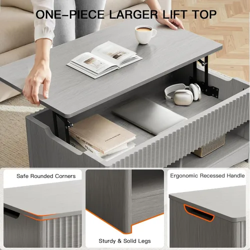 Miniatura 4 de Amada - Mesa de centro elevable con almacenamiento, mesa central moderna con compartimento oculto, mesas de centro rectangulares para sala de estar
