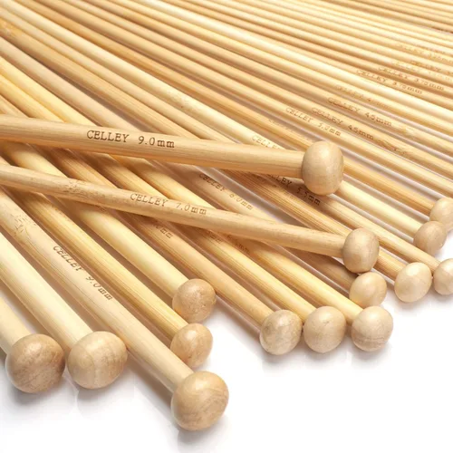 Miniatura 3 de Juego de agujas de tejer de bambú, 18 pares de agujas de tejer de madera de 14 pulgadas de largo para principiantes, tamaño de EE. UU. 0-15 Blanco