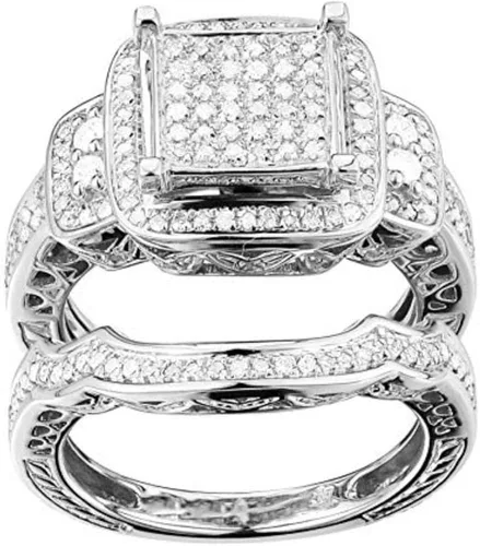 Miniatura 3 de Anillo de boda de plata de ley 925 de 0,43 quilates de corte redondo de diamante natural, anillo de compromiso de acabado pulido para mujer ajuste