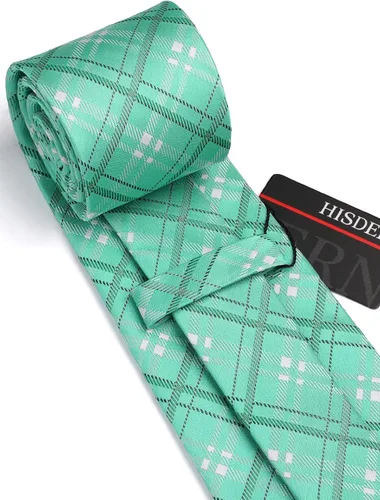 Miniatura 159 de HISDERN Conjunto de corbata a cuadros a cuadros pañuelo tejido clásico formal para hombre corbata y bolsillo cuadrado
