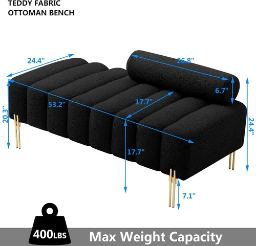 Miniatura 2 de Setawix Banco otomano de tela de peluche, extremo de la cama, canal, copetudo, para dormitorio, ventana, bancos de entrada, rectangular, de sherpa