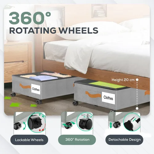 Miniatura 4 de Almacenamiento debajo de la cama con ruedas, paquete de 2 (36L cada uno), organizador de almacenamiento de perfil bajo con ventana transparente, Gris