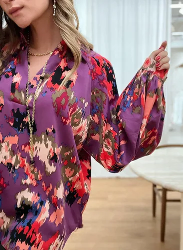 Miniatura 3 de FARYSAYS Blusas sueltas con cuello en V y estampado abstracto para mujer