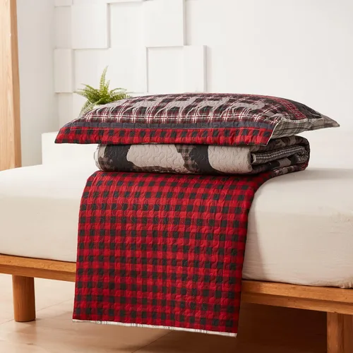 Miniatura 9 de Juego de edredón de tamaño queen, juego de colcha rústica para cabaña de cabaña, color rojo y negro, colcha reversible reversible colcha ligera