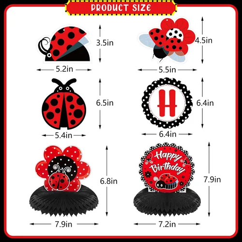 Miniatura 2 de Juego de 28 piezas de decoración de fiesta de cumpleaños de mariquita, lindo cartel de cumpleaños de mariquita, panal de abeja, centro de mesa