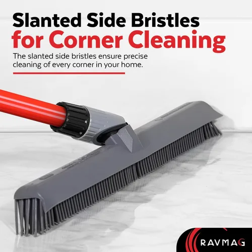 Miniatura 7 de Rastrillo y Rasqueta de Goma de Silicona 2 en 1 – Escoba giratoria para eliminación de pelo de mascotas con 1 mango largo – Cerdas laterales