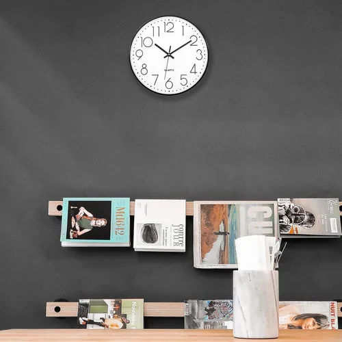 Miniatura 9 de Foxtop Reloj de pared negro de 12 pulgadas, silencioso, sin tictac, de cuarzo, funciona con pilas, reloj redondo fácil de leer para oficina, aula