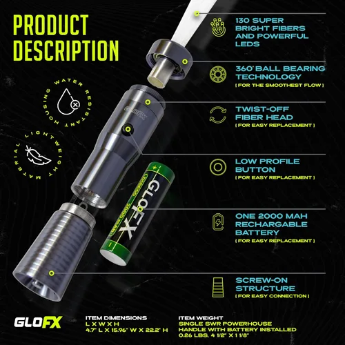 Miniatura 3 de GloFX Space Whip Remix Fibra óptica LED programable giratoria de 360° Accesorio rave para fiestas, espectáculos de luz, festivales de música