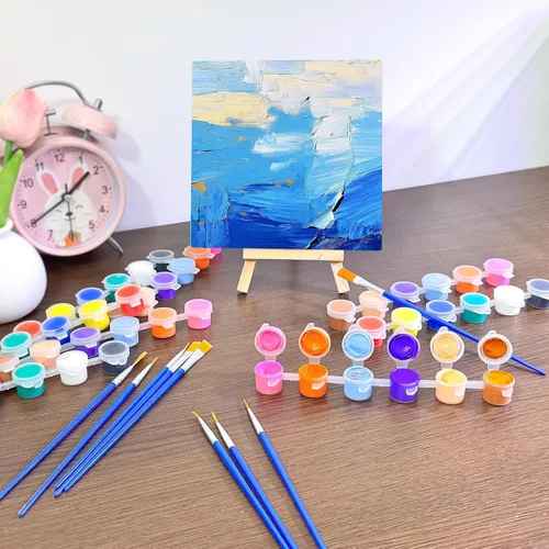 Miniatura 2 de Paquete de 25 mini pintura acrílica, 350 piezas de kit de pintura para niños, tiras de almacenamiento de tiras de 12 colores, tiras de pinturas