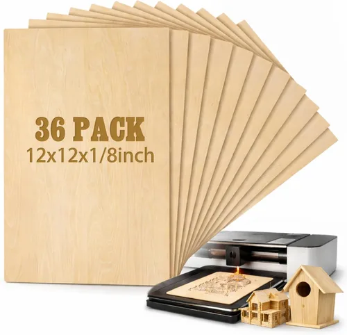 Juexica 36 hojas de madera de tilo de 12 x 12 x 1/8 pulgadas, tablero de madera contrachapada de 0.118 in, hojas finas para manualidades,