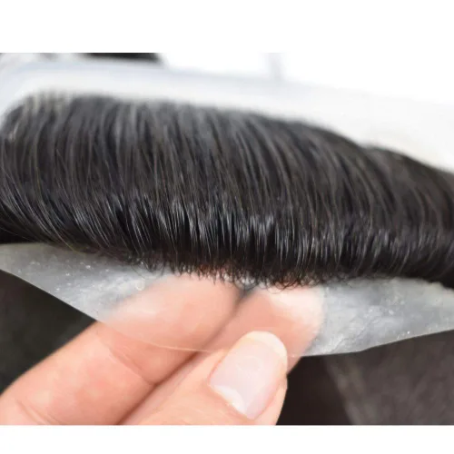 Fine Mono - Peluca de cabello humano Remy natural para hombre, con sistema de cabello humano transparente de poliéster alrededor de la pieza de