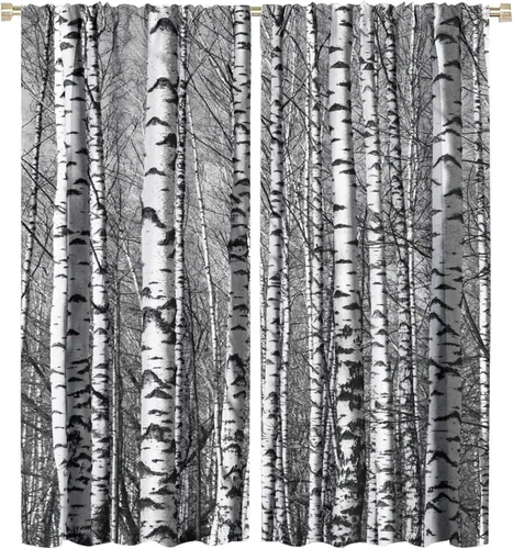 Miniatura 60 de Cortinas de abedul para sala de estar, niebla matutina en otoño, decoración del hogar, 42 x 45 pulgadas de largo