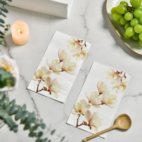 Miniatura 4 de Horaldaily 100 servilletas decorativas de papel desechables para invitados, toalla de mano Magnolia Grandiflora para fiesta, almuerzo, cena, cocina