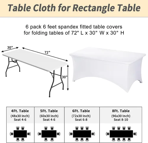 Miniatura 3 de Fixwal Paquete de 6 Manteles de Mesa Rectangulares, Cubierta de Mesa de 6 Pies, Mantel Blanco Rectangular Ajustado Elástico Rectangular, Cubierta
