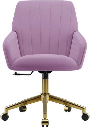 Miniatura 16 de Silla de escritorio de terciopelo con rayas para oficina en casa, silla tapizada moderna con altura ajustable y giro de 360°, con ruedas, silla