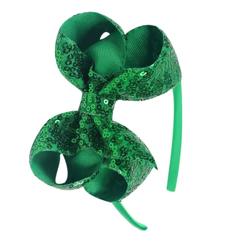 Miniatura 15 de Diademas con lazo para el pelo con lentejuelas brillantes, lazos de cinta para niñas, niños y mujeres (negro)