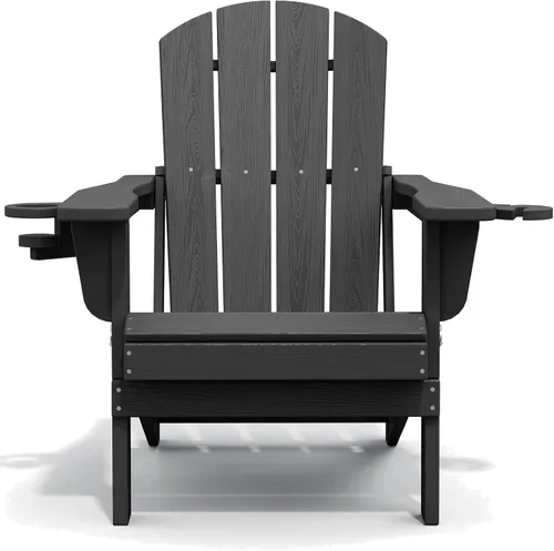 Miniatura 10 de SERWALL Silla Adirondack plegable, Silla Adirondack HDPE con textura de madera - gris