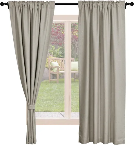 Miniatura 13 de Frelement Cortinas opacas de lino natural, paneles de cortinas con bolsillo para barra y pestaña trasera, para sala de estar, cortinas