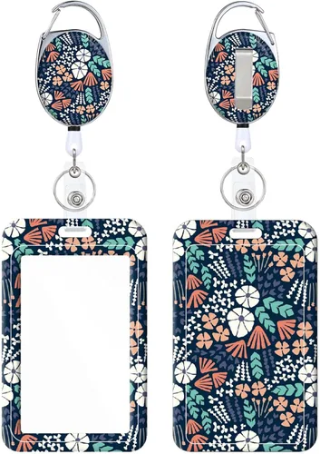 Miniatura 23 de Portainsignia Retráctil, Carrete de Insignia con Clip para Cinturón de Patrón Estampado Lindo con Llavero, Protector de Tarjeta de Identificación