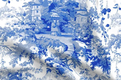 Spoonflower Tela - Chinoiserie Willow Blue White Toile Chinese Nature Garden Botánico Impreso en tela de popelina de algodón Fat Quarter - Costura