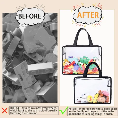 Miniatura 7 de Paquete de 6 bolsas grandes de almacenamiento de juguetes, organizador transparente reutilizable con cremallera para bloques de construcción