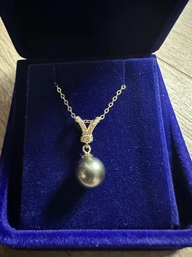 Miniatura 2 de Collares con colgante de perlas reales cultivadas de Tahití negro para mujer con perlas genuinas de calidad AAA de 9 a 0.394 in Collar de plata