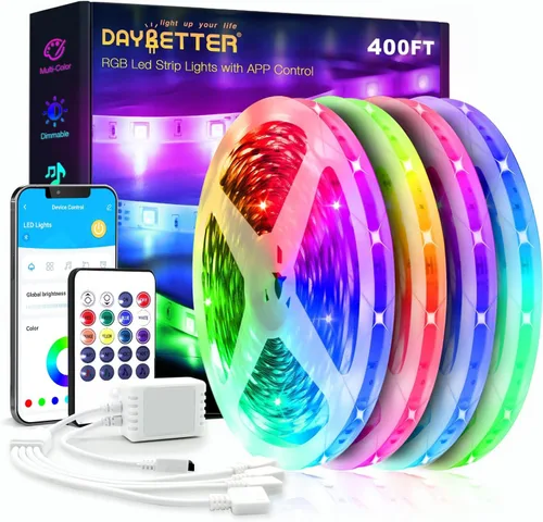 Miniatura 12 de DAYBETTER - Tira de luces LED inteligentes de 32.8 pies, kits de tira de luces LED RGB 2835 con control remoto de 24 teclas, tira de luces LED