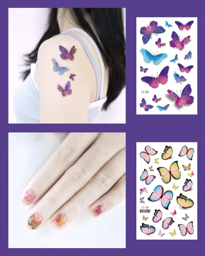 Miniatura 5 de Maquillaje de mariposa con purpurina para mujeres adultas, 10 hojas de mariposas coloridas, alas falsas de hada, calcomanías impermeables