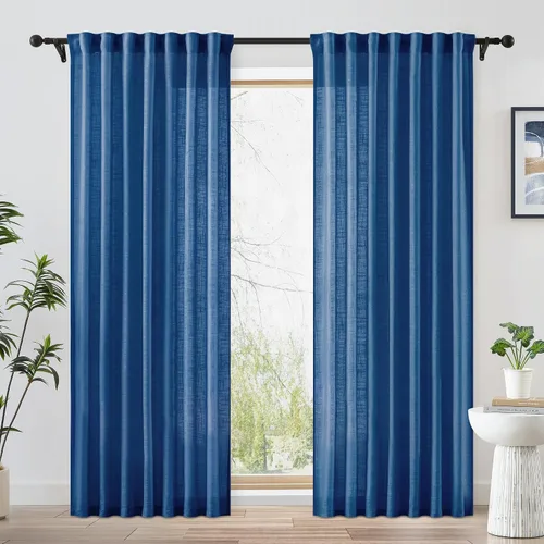Miniatura 21 de FMFUNCTEX - Cortinas semitransparentes de lino de 114 cm de largo para dormitorio y sala de estar, paneles beige de lino texturizado para ventana