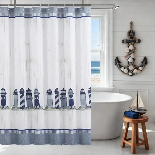 Miniatura 14 de Cortina de ducha náutica azul aviación, cortina de ducha de tela, cortinas de ducha azul marino para baño, cortinas de baño impresas, cortinas