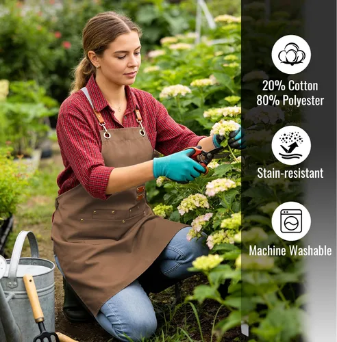Miniatura 6 de Aoomzoon Delantal de cocina duradero, delantales de chef multifuncionales para mujeres y hombres con bolsillos para cocinar, hornear y uso diario