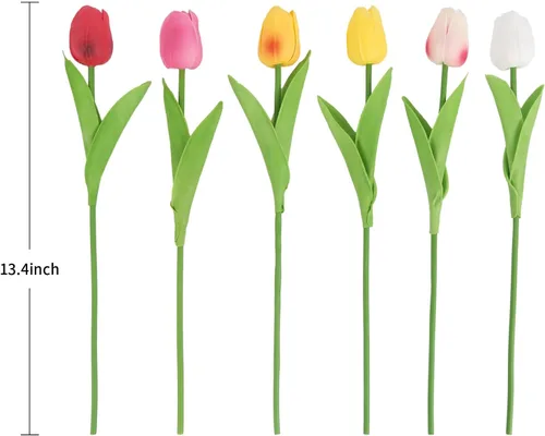 Miniatura 3 de IPOPU 24 tulipanes artificiales de tacto real para decoración, tulipanes falsos, arreglos florales, tulipanes artificiales sintéticos, decoración