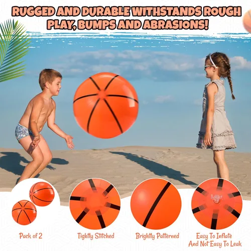 Miniatura 3 de Paquete de 2 pelotas de baloncesto inflables de 20 pulgadas, pelota de playa de baloncesto grande para piscina, pelota deportiva que rebota