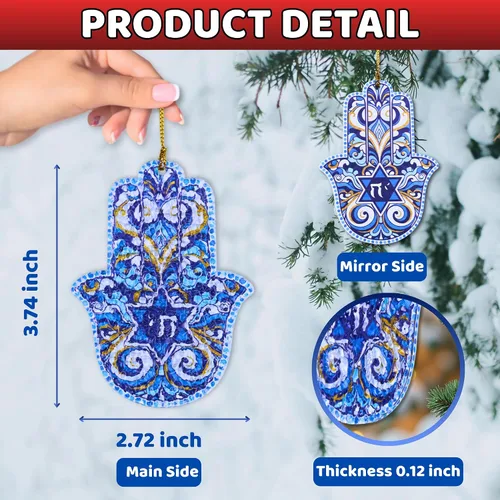 Miniatura 2 de Adorno de mano de Hamsa, regalo de Judaica, estrella de David Hanukkah, decoración de pared de Hamsa, regalos de Hanukkah, adorno para automóvil