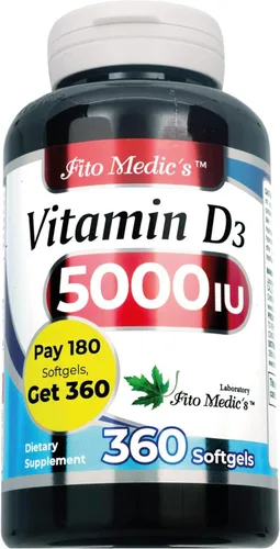Miniatura 2 de FITO MEDIC'S Laboratorio - Vitamina d - 5000 UI de - Vitamina d3-360 cápsulas blandas - Vitamina d3 5000 iu - para hueso, dientes, músculo e