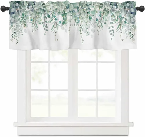 Miniatura 14 de Cenefas para ventanas, tarro de algodón con bolsillo para barra de cortina de cocina, cenefas de 54 x 18 pulgadas, cortinas cortas para ventana