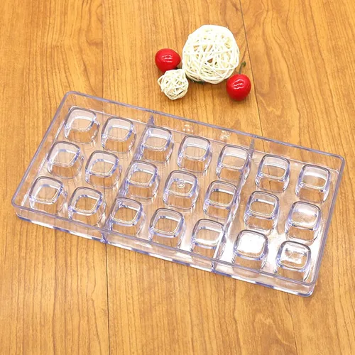 Miniatura 4 de HAPYLY - Molde de policarbonato para hacer chocolate con 24 cuadrículas, forma de cubo, transparente