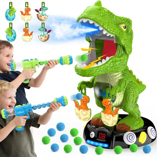 Miniatura 13 de EagleStone Juguetes de disparo de dinosaurios movibles de acción triceratops, juegos de disparos para niños con registro de puntuación LCD y LED