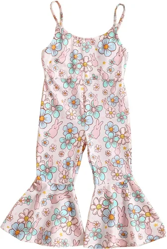 YOKJZJD Traje de Pascua para bebé niña pequeña, sin mangas, overol de conejo, pantalones acampanados, leggings