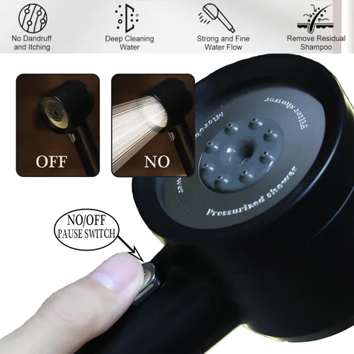 Miniatura 5 de Cabezal de ducha de alta presión con mango, cabezal de ducha con filtro con interruptor de pausa, cabezal de ducha con filtro de ahorro de agua