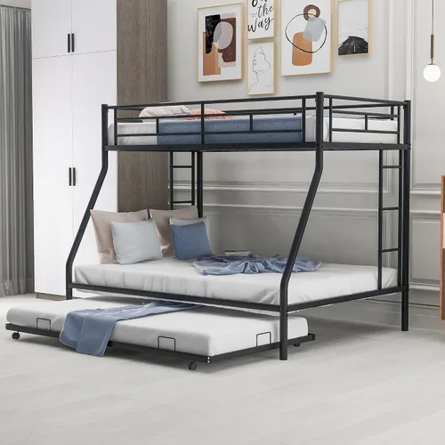 Litera de metal individual sobre cama matrimonial con nido, marco de cama de metal resistente de acero resistente con escaleras de dos lados para