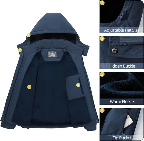 Miniatura 6 de CAMEL CROWN Chaqueta de esquí para mujer, abrigo de nieve de invierno grueso, forro polar cálido, impermeable, chaqueta femenina con capucha