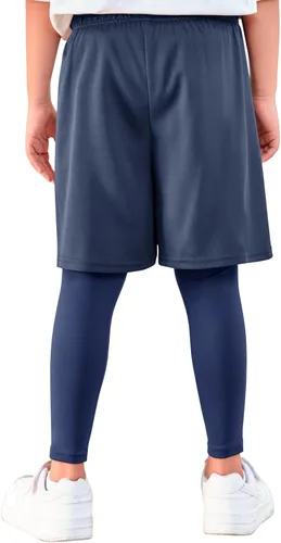 Miniatura 6 de Haloumoning Leggings deportivos para niños con pantalones cortos 2 en 1 para correr, entrenamiento, pantalones deportivos de 5 a 14 años
