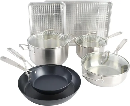 Babish Juego de utensilios de cocina de grado profesional de 12 piezas (acero inoxidable, acero al carbono y aluminio) con bandejas para hornear