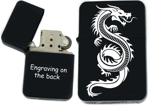 Miniatura 11 de Groomsman - Encendedor personalizado a prueba de viento negro mate, grabado láser gratuito para él, marido, padre, padrinos de boda Yin-yang-tigre