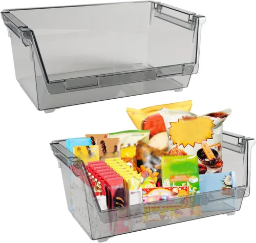 Paquete de 2 cubos de organización de despensa y almacenamiento de alimentos, organizador apilable de aperitivos con asas, organizadores de