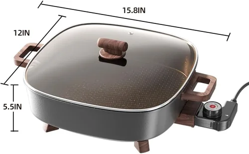 Miniatura 7 de AORAN - Sartén eléctrica de 12 x 12 pulgadas, 1500 W, con 5 herramientas de cocina, plancha antiadherente de 6.5 cuartos de galón, apta
