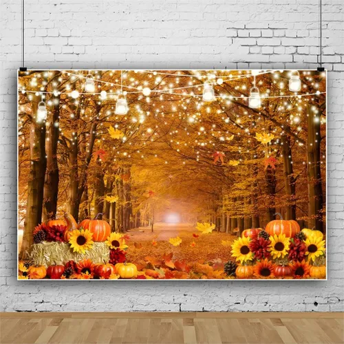 Miniatura 2 de Leowefowa Fondos de fotografía de Acción de Gracias de otoño de 5 x 3 pies, hojas de bosque de arce, calabaza, fondo para Acción de Gracias, otoño
